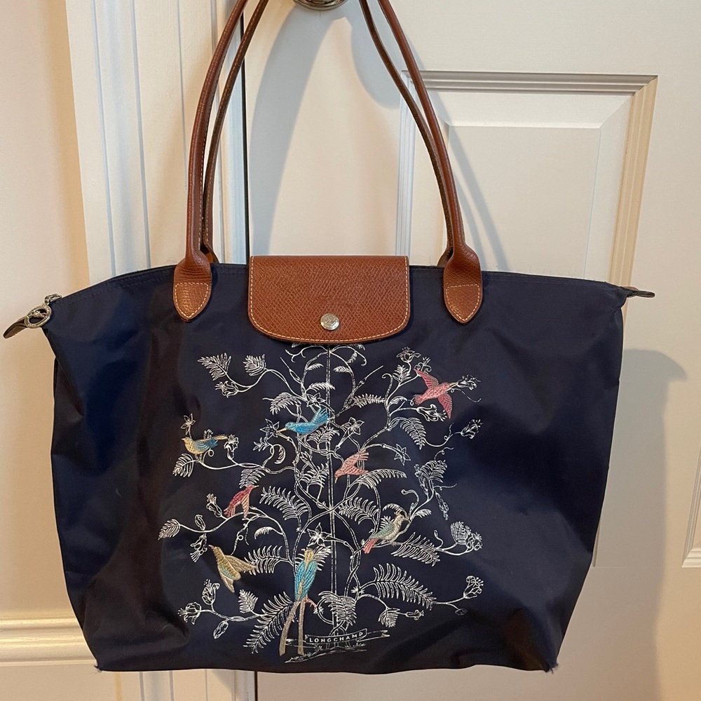 Longchamp Le Pliage embroidered tote